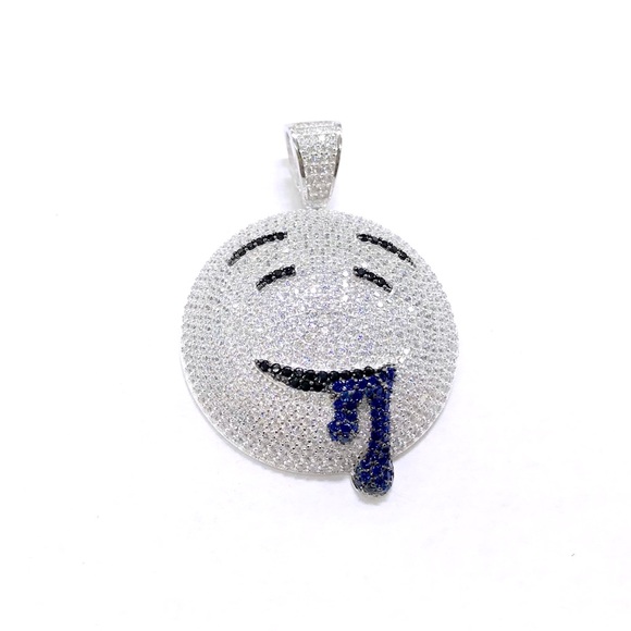Silver DROOLING EMOJI FACE PENDANT + FREE CHAIN - Picture 4 of 6